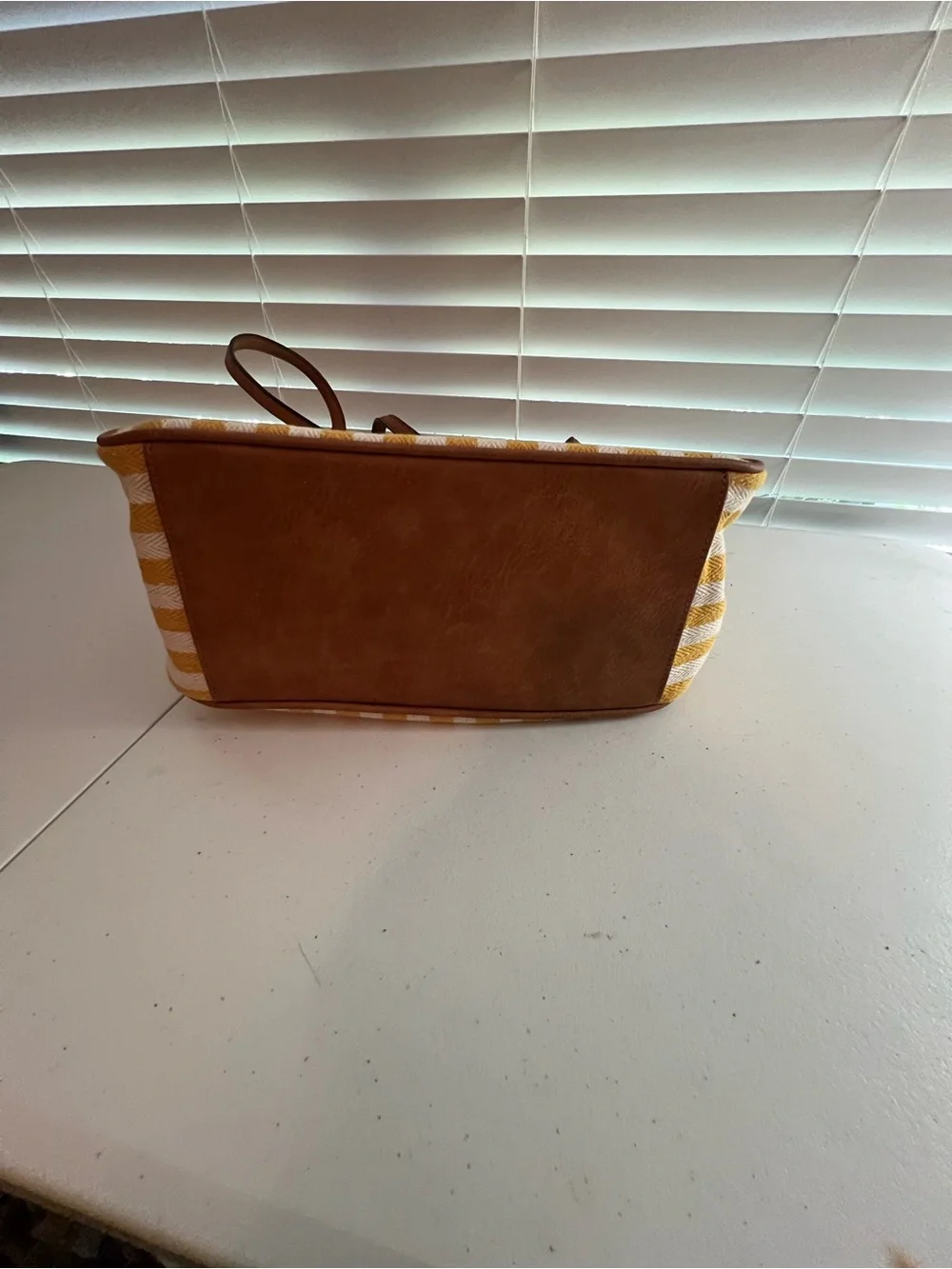 Bueno Yellow and White Striped Hobo with Brown Trim and Tassels
